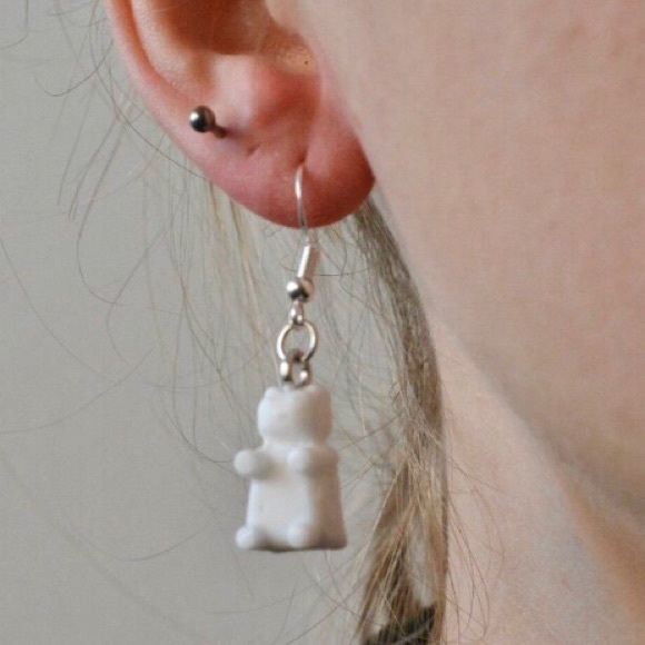 Handmade White Recycled Plastic Gummy Bear Earrings - Picture 3 of 4
